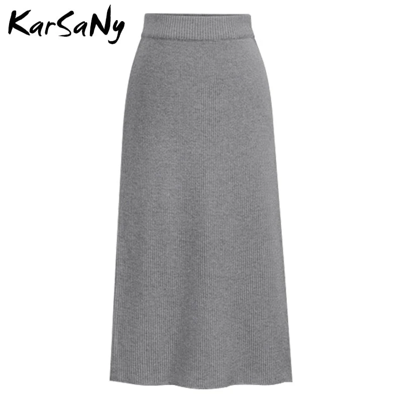 Christmas Gift Autumn Winter Knit Pencil Skirt Women Plus Size High Waist Skirts Womens Knited Split Midi Skirt For Women Autumn 6XL - Deanwangkt