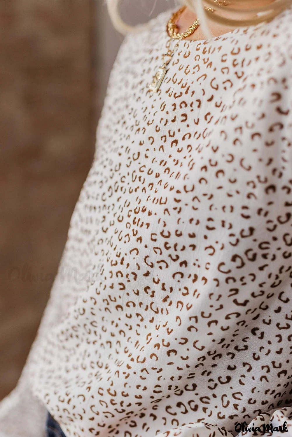 Deanwangkt - Leopard Long Sleeve Round Neck Blouse - Deanwangkt