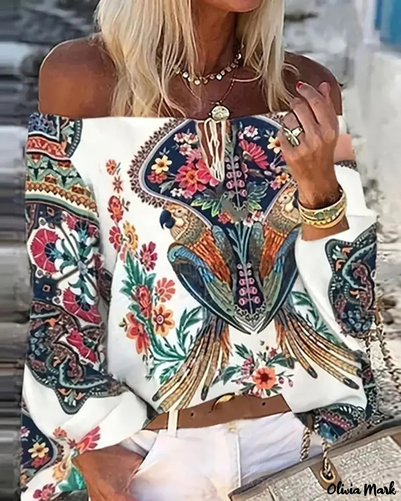 Deanwangkt - Floral off-the-shoulder bird print top - Deanwangkt