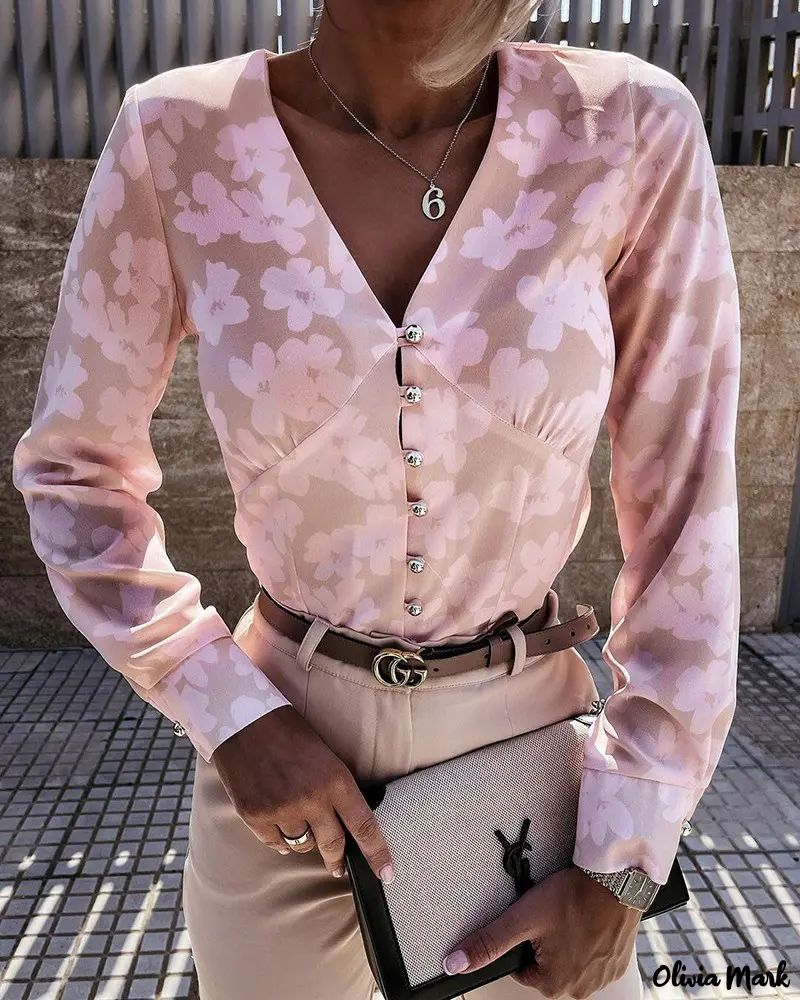 Deanwangkt - Floral Print V-Neck Button-Up Top - Deanwangkt