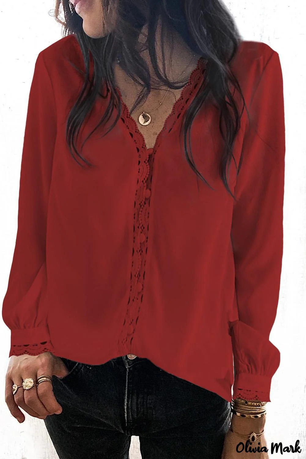 Deanwangkt - Black Crochet Lace Button Down Long Sleeve Shirt - Deanwangkt