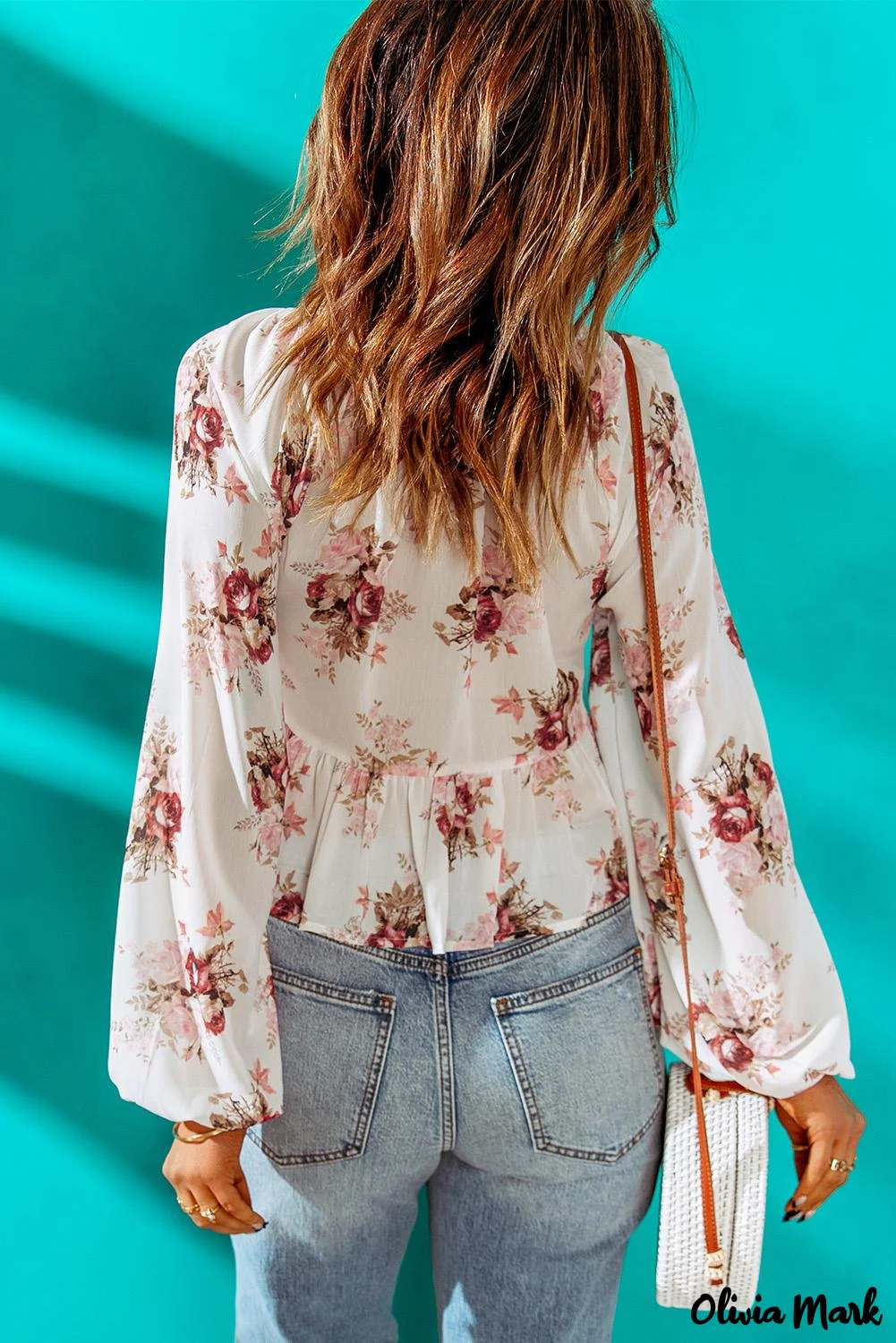 Deanwangkt - Beige Floral V-Neck Balloon Sleeve Twist Front Blouse - Deanwangkt