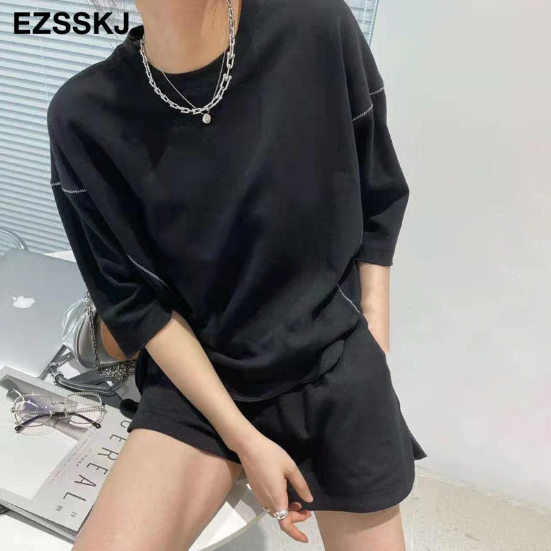 Christmas Gift Deanwangkt casual oversize cotton Tracksuit women oversize t-shirt +shorts 2 Pieces Set female chic loose t-shirt + shorts suits - Deanwangkt