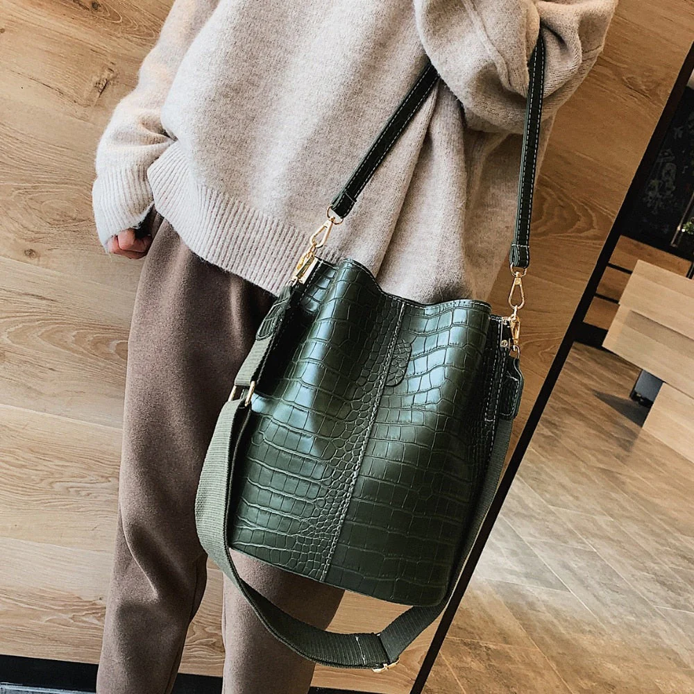 Back To College Deanwangkt Vintage Leather Stone Pattern Crossbody Bags For Women New Shoulder Bag Fashion Handbags And Purses Bucket Bags - Deanwangkt