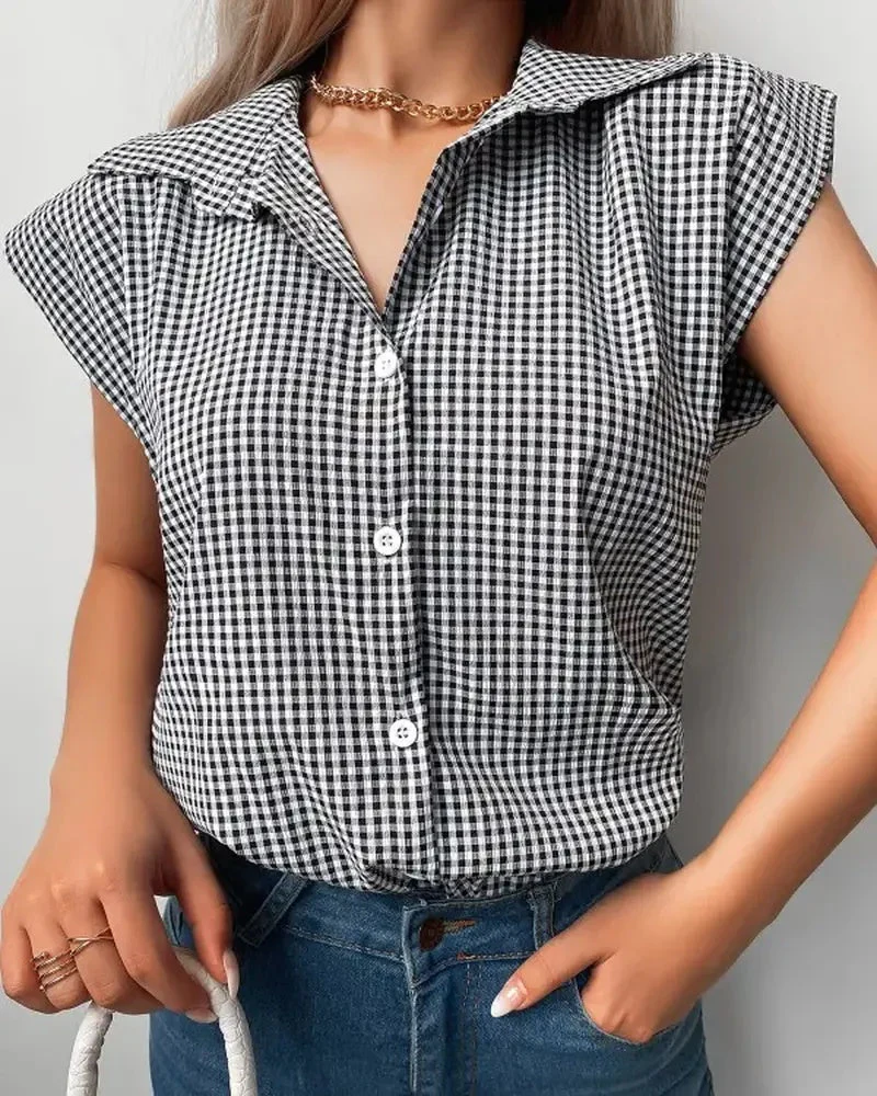 Deanwangkt - Checked Button Pattern Sleeveless Top - Deanwangkt