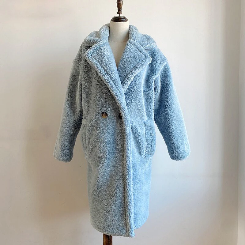 Christmas Gift Deanwangkt Winter Thicken Warm Faux Fur Teddy Coat Women Fashion Basic Lambswool Oversized Jacket Coats Street Fluffy Long Overcoat - Deanwangkt