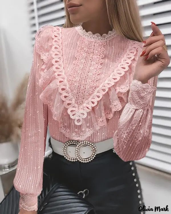 Deanwangkt - Solid Ruffle Long Sleeve Loose Blouse - Deanwangkt