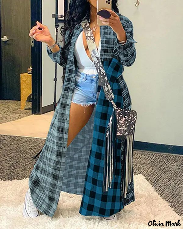 Deanwangkt - Long jacket in color block check print - Deanwangkt