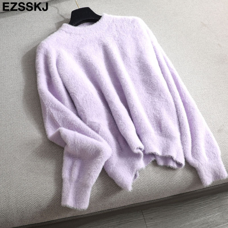 Christmas Gift autumn winter oversize thick mink cashmere sweater poullovers women batwing sleeve Deanwangkt female casual warm fur sweater jumper - Deanwangkt