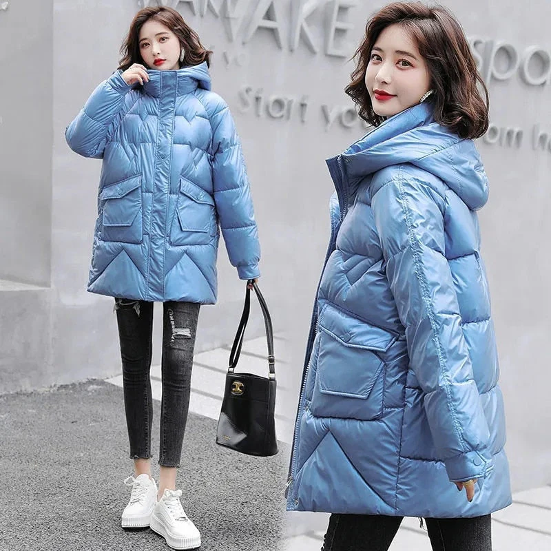 Christmas Gift Deanwangkt New Winter Jacket Parkas Coat Women's Clothes Long Coat Fashion Loose Casual Hooded Cotton Padded Parka Jacket Basic Coat - Deanwangkt