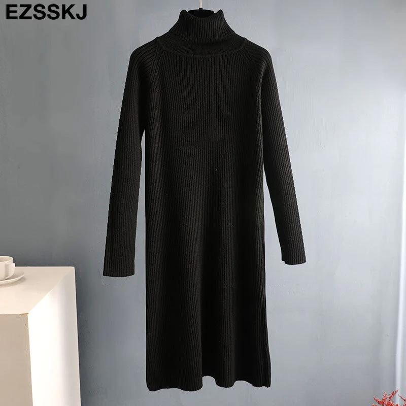Christmas Gift Deanwangkt Autumn Winter long thick Sweater Dress Women turtleneck long Sleeve straight maix Dress female girl warm long dress - Deanwangkt