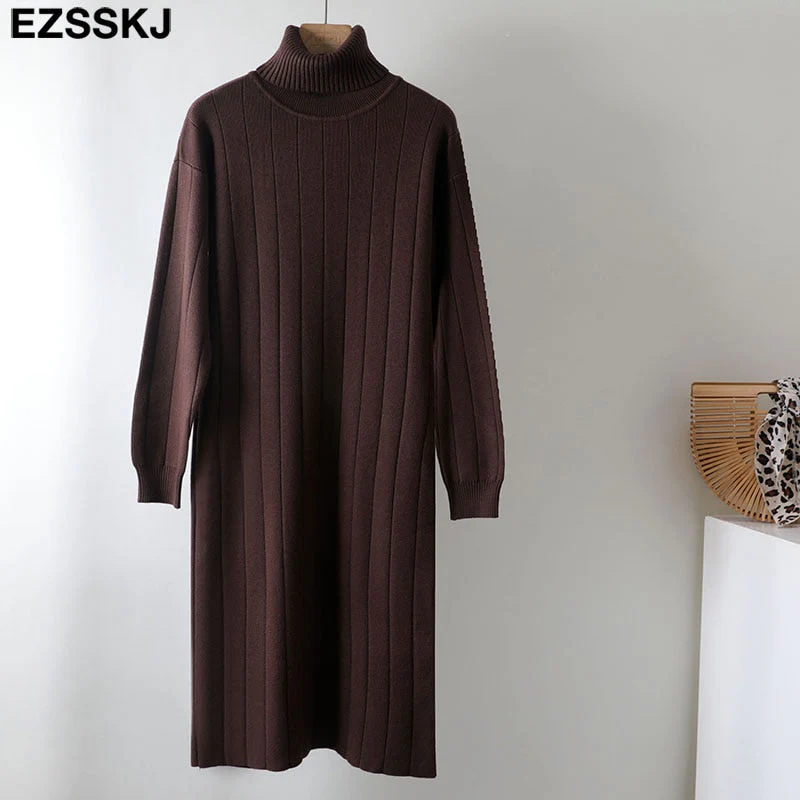 Christmas Gift Deanwangkt Autumn Winter long thick Sweater Dress Women turtleneck long Sleeve straight maix Dress female girl warm long dress - Deanwangkt