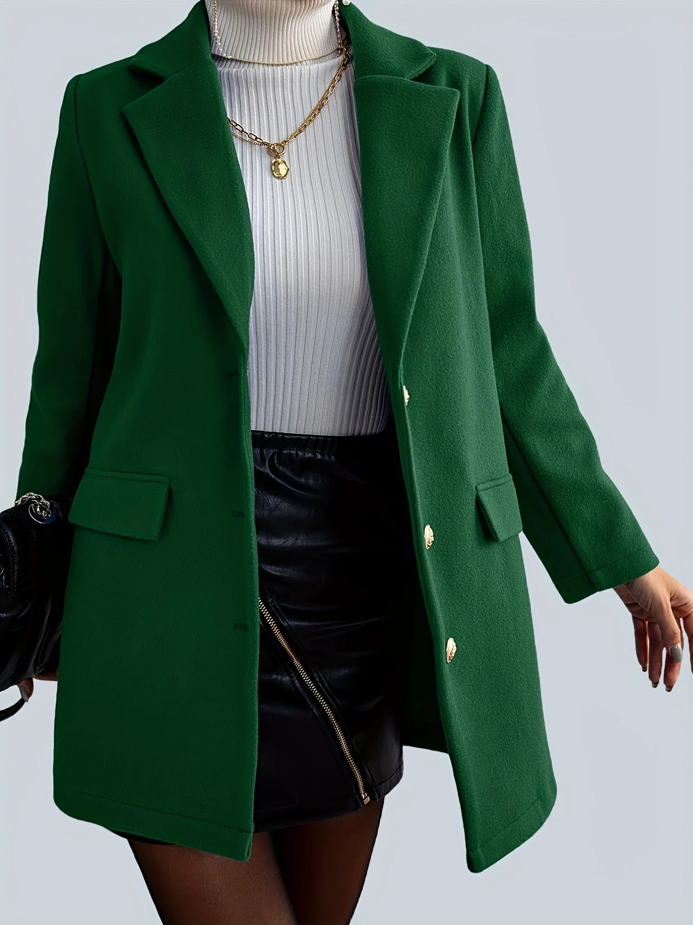 deanwangkt-1  Single Breasted Solid Coat, Casual Open Front Long Sleeve Outerwear, Women's Clothing - Deanwangkt