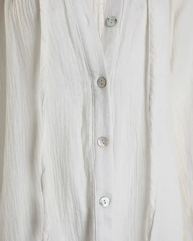 Deanwangkt - Casual Long Sleeve Button Front Maxi Shirt - Deanwangkt