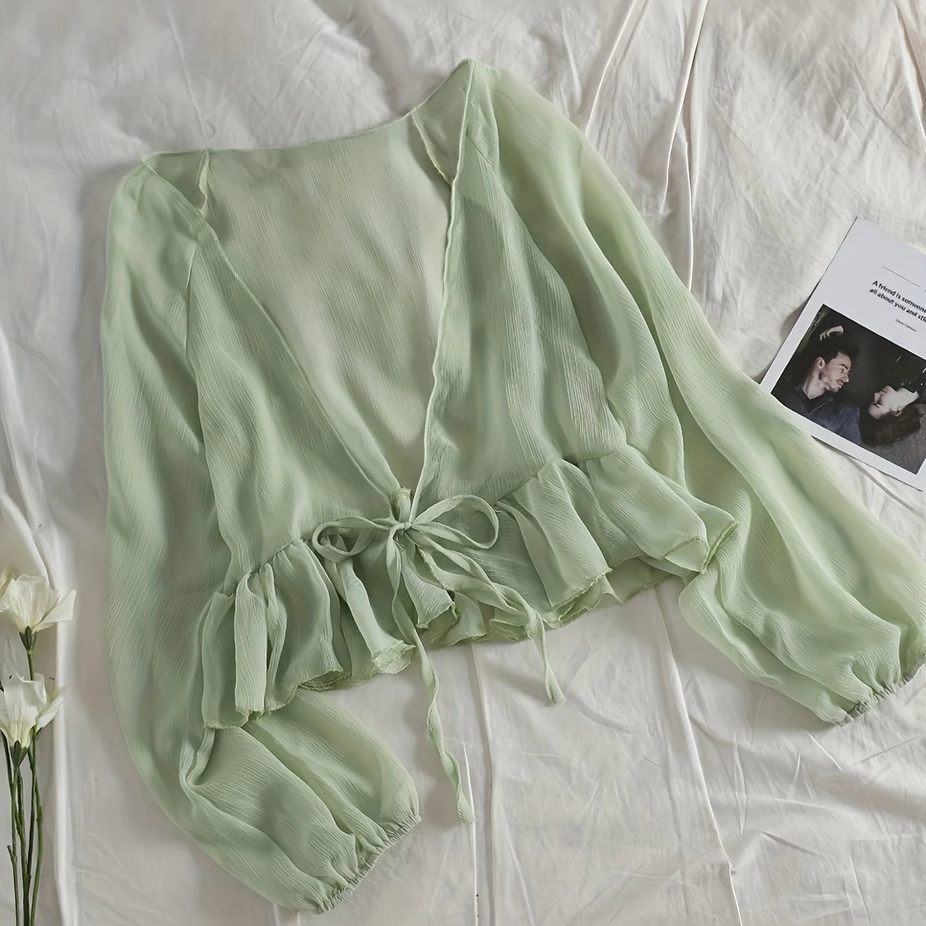 Long Sleeve Ruffle Hem Blouse, Loose Casual Top, Women's Clothing - Deanwangkt