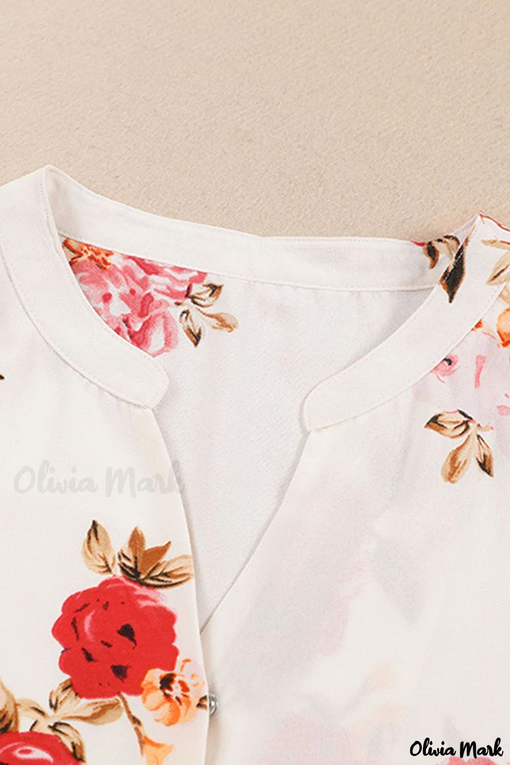 Deanwangkt - Beige Floral Print V-Neck Button Down Blouse - Deanwangkt