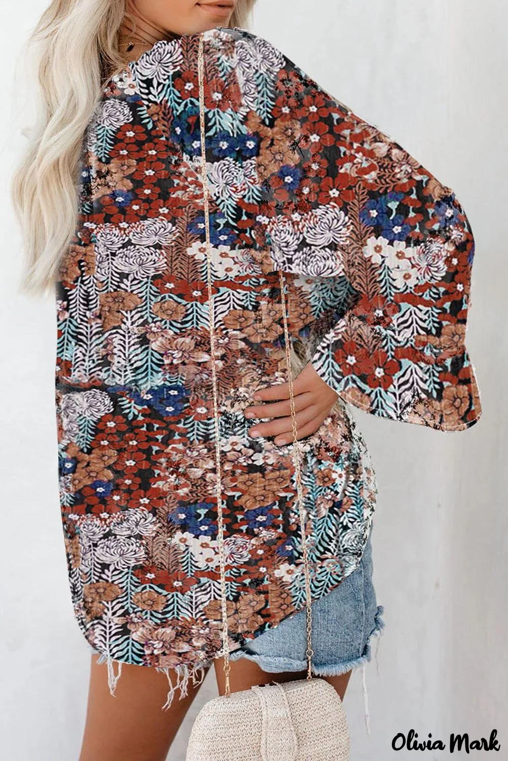 Deanwangkt - Multicolor Floral Print Drawstring Long Sleeve Blouse - Deanwangkt