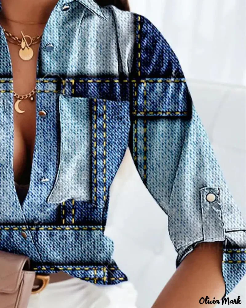 Deanwangkt - Buttoned shirt with long sleeves and denim look print - Deanwangkt