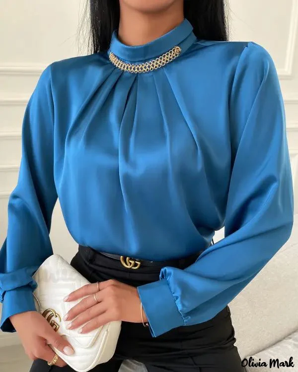 Deanwangkt - Plain blouse with stand-up collar and long sleeves - Deanwangkt