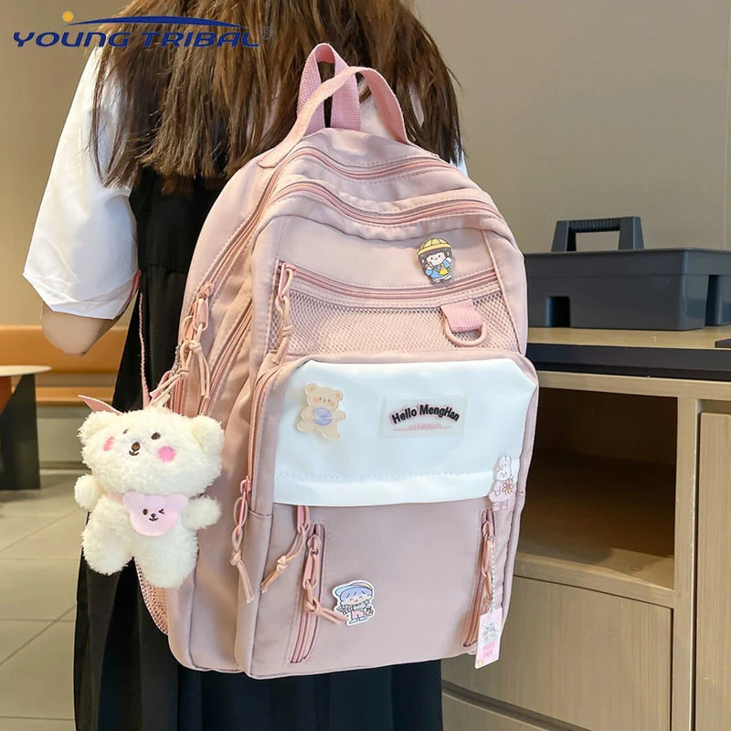 Back to school backpack Multi-Pocket Solid Color Nylon College Style Large Capacity Travel Rucksack Bags For Teenage Girl Boys - Deanwangkt