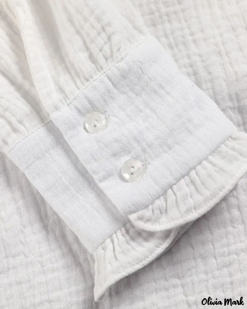 Deanwangkt - Long Sleeve Ruffle Hem Button Down Shirt - Deanwangkt