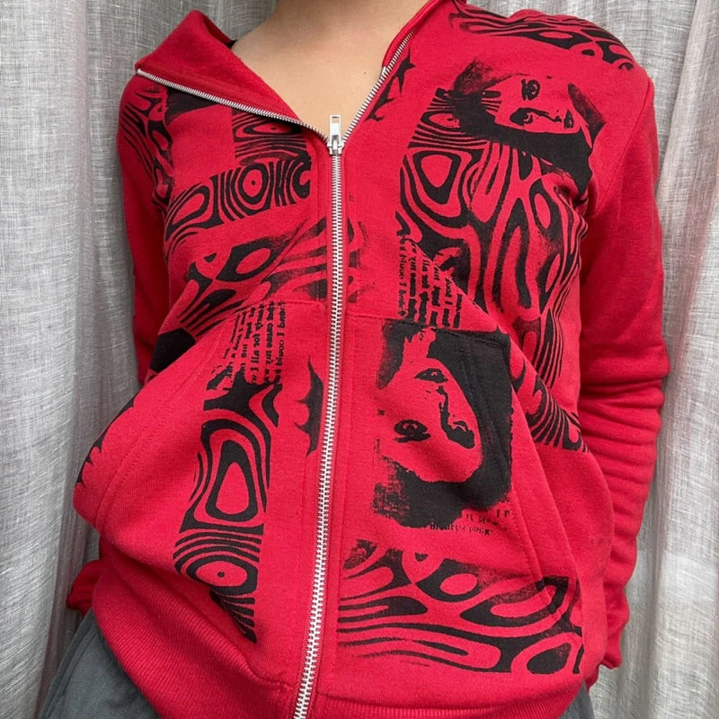 Black Friday Sales Punk Style Sweatshirts Zip Up Long Sleeve Hoodies Coat Autumn Winter Vintage Harajuku Gothic Grunge Clothes Streetwear - Deanwangkt