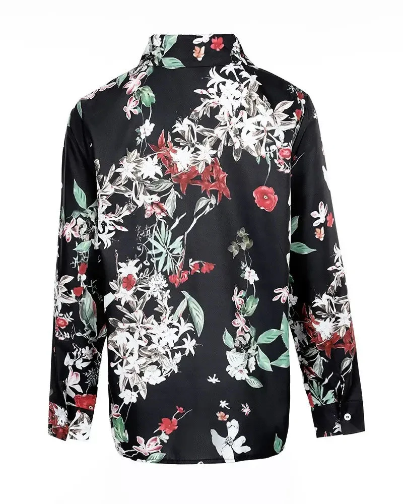 Deanwangkt - Floral Print Long Sleeve Button Up Top - Deanwangkt