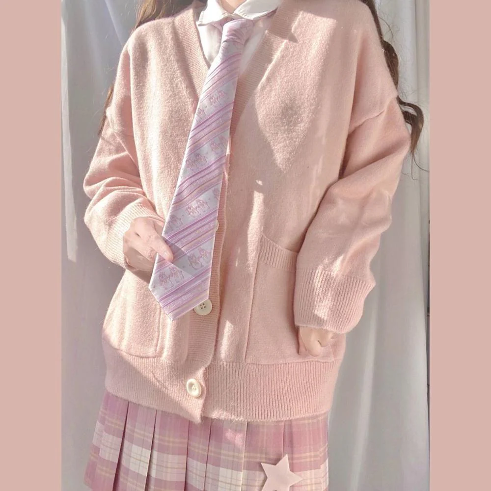 Christmas Gift Deanwangkt new sweet cute girl knitting sweater lazy college style loose sleeve Harajuku girl JK uniform sweater coat s ~ 2XL - Deanwangkt