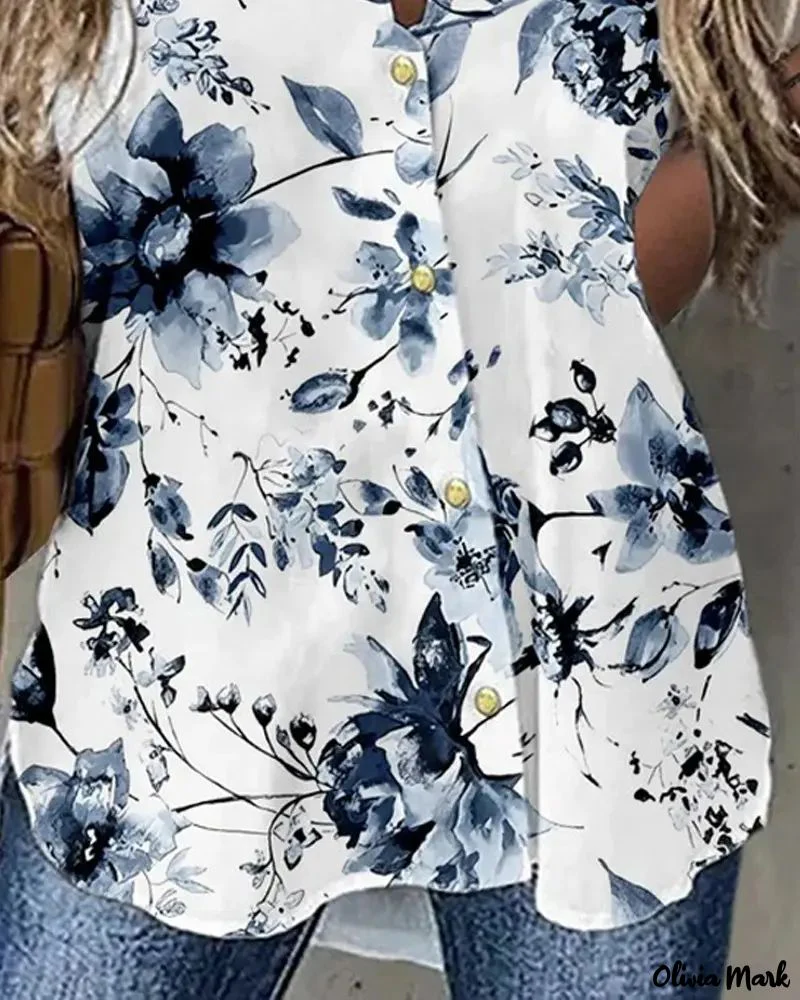 Deanwangkt - Scallop Trim Floral Print Button Down Shirt - Deanwangkt