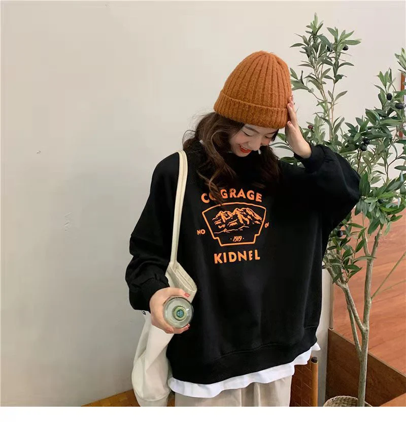 Christmas Gift Deanwangkt spring and autumn new splicing Pullover fashion Korean thick and thin women's Sweatshirt Navy Gray Black Pink women's Hoodi - Deanwangkt