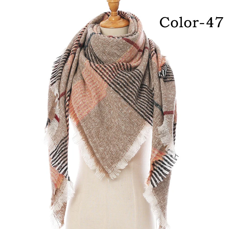 Christmas Gift Deanwangkt New Winter Knitted Scarf Cashmere Pashmina Women Warm Neck Scarves Shawls Plaid Wraps Triangle Stoles Lady Bandana - Deanwangkt