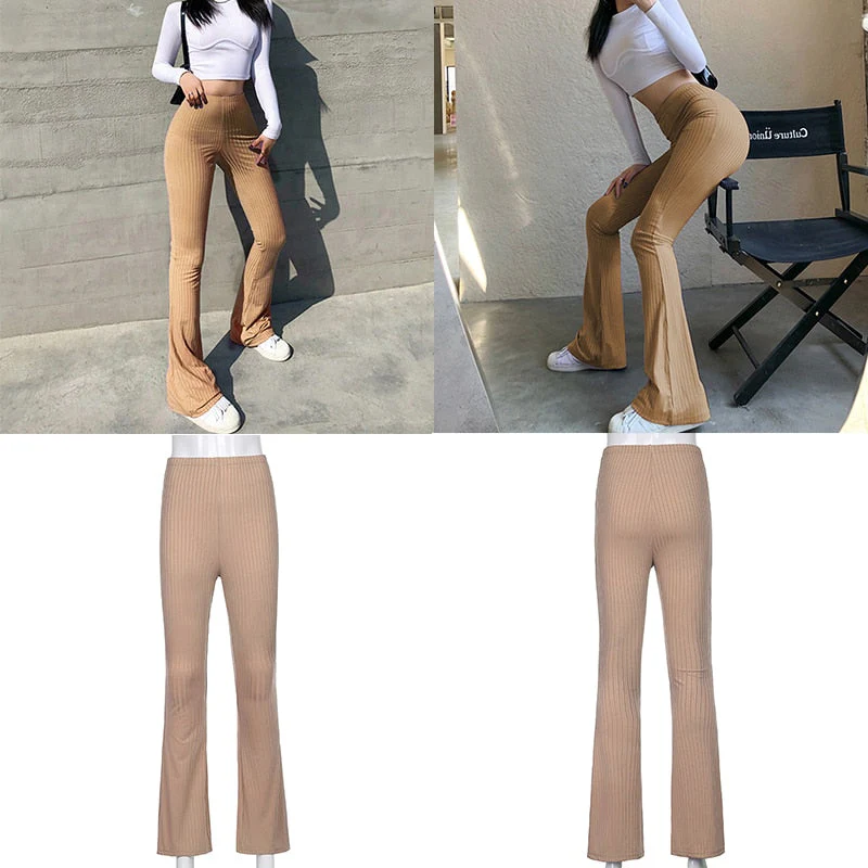 Casual Skinny Elastic High Waist Stretchy Sports Sweatpants Women Trousers Slit Fashion Flared Leggings Joggers Deanwangkt - Deanwangkt