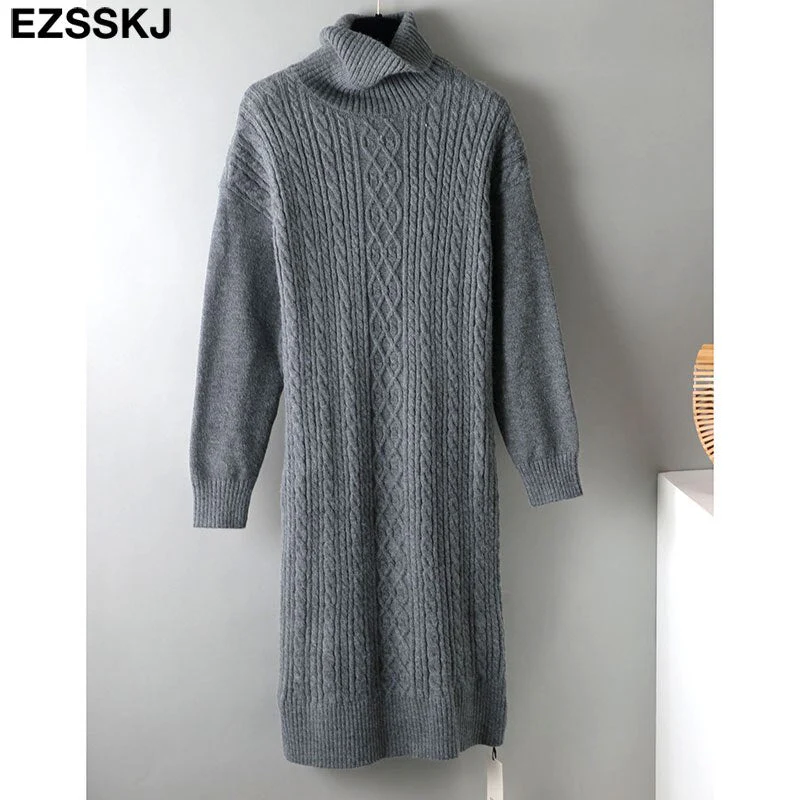 Christmas Gift Deanwangkt autumn winter thick straight maxi sweater dress women high neck long sweater dress elegant female loose Warm maix  dress - Deanwangkt
