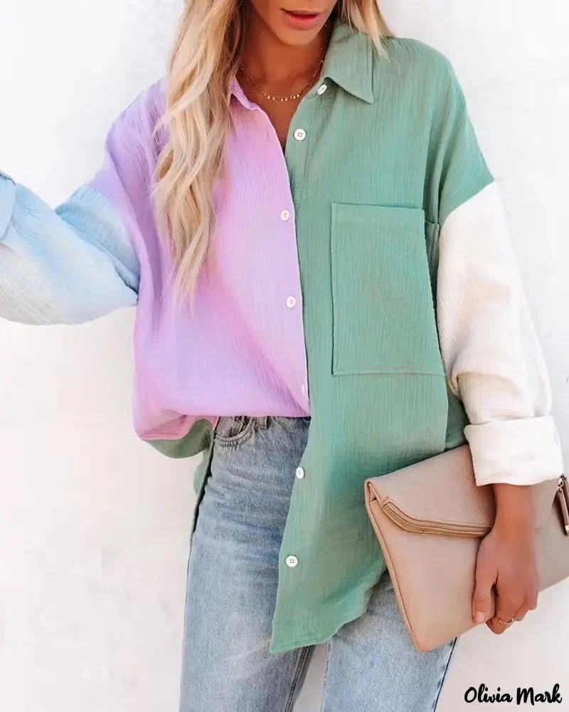 Deanwangkt - Color Block Long Sleeve Button Down Shirt - Deanwangkt