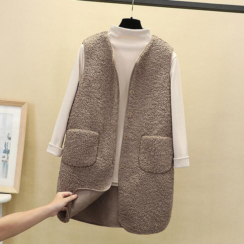 Christmas Gift Deanwangkt Autumn Long Vest Women Winter Thermal Waistcoat Warm Fleece Vest Female Sleeveless Jacket Ladies Vests For Women - Deanwangkt