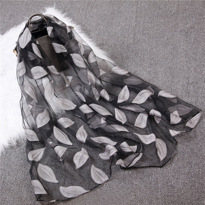 Christmas Gift Deanwangkt New Spring Summer Scarf Women Fashion Leaf Cut Flowers Scarves Elegant Lady's Beach Cove Up Winter Scarf For Women Shawl - Deanwangkt