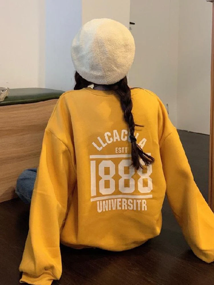 Black Friday Sales Hoodie Women's Round Neck Letter Print Inner Bottoming Hoodie Y2k Loose Trend All-Match Casual Autumn And Winter Pullover - Deanwangkt