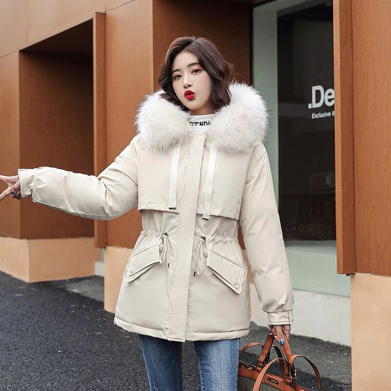 Christmas Gift Deanwangkt New Winter Jacket Artificial Fur Collar Women Jacket Parkas Plus Velvet Thick Overcoat Female Long Coats Outwear Plus Size - Deanwangkt