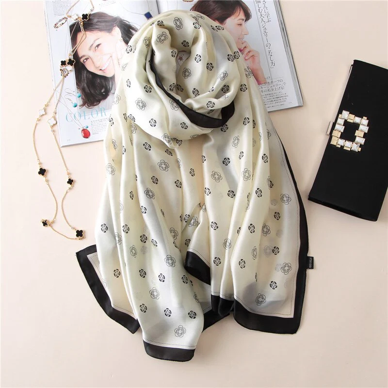 Christmas Gift Deanwangkt luxury brand women's scarf fashion lady silk scarves print soft shawls pashmina foulard long bandana echarpe hiver femme - Deanwangkt