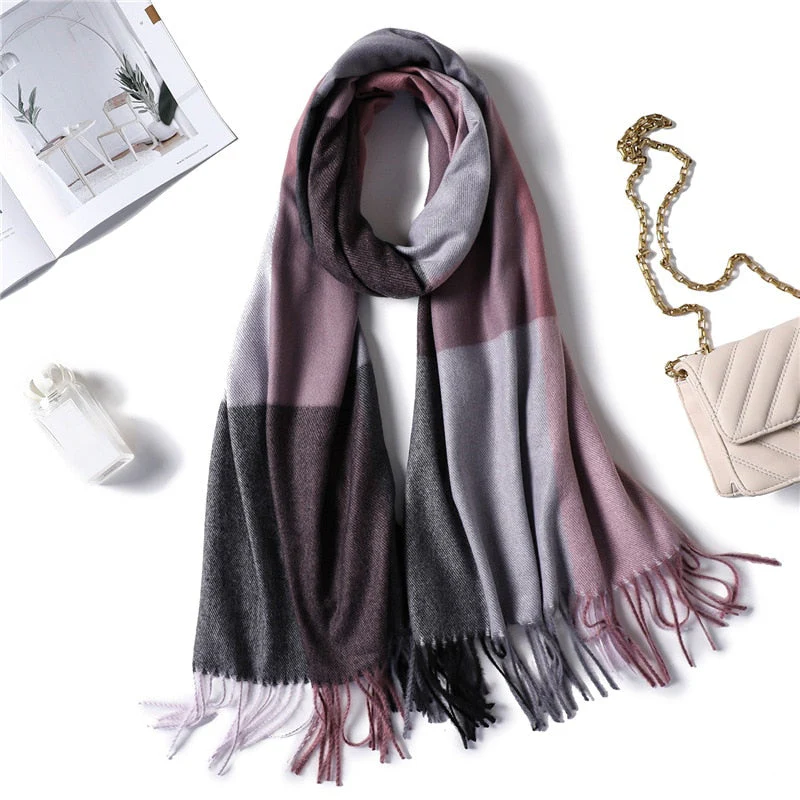 Christmas Gift Deanwangkt warm winter scarf for lady fashion plaid cashmere scarves women shawls and wraps thick high quality pashmina neck bandana - Deanwangkt