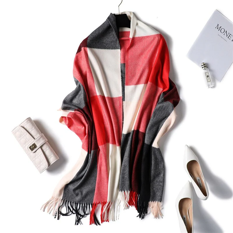 Christmas Gift Deanwangkt warm winter scarf for lady fashion plaid cashmere scarves women shawls and wraps thick high quality pashmina neck bandana - Deanwangkt