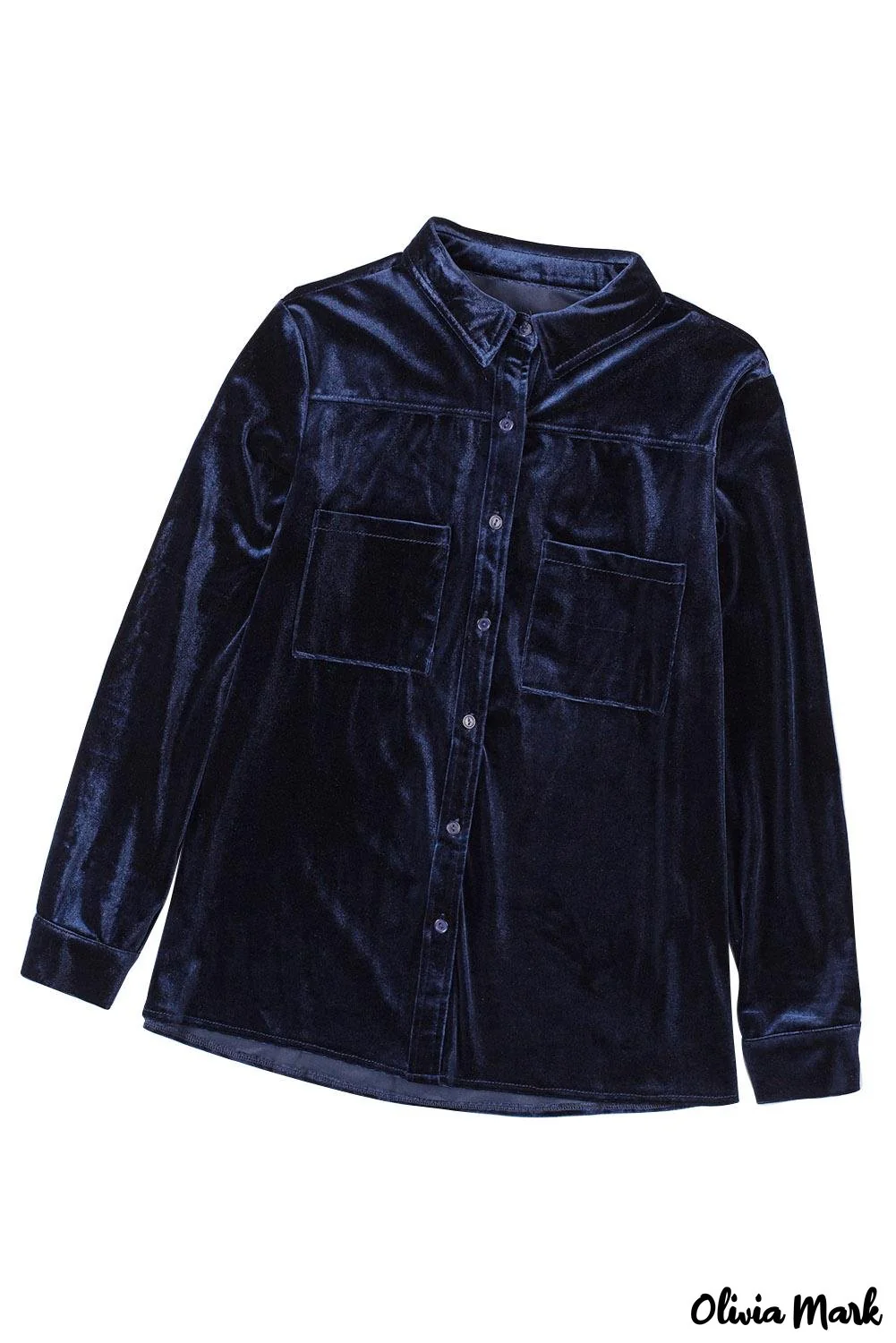 Deanwangkt - Navy Velvet Button Pocket Long Sleeve Shirt - Deanwangkt