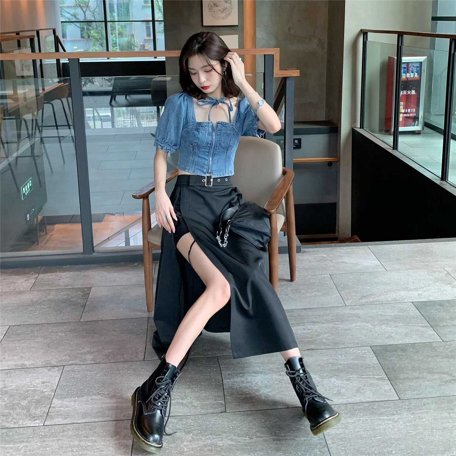 Christmas Gift 2 Piece Set Women Summer Deanwangkt Gothic Black Skirt Korea Irregular Skirts+Crop Top Fashion Suits Sexy Streetwear Set Chic New - Deanwangkt