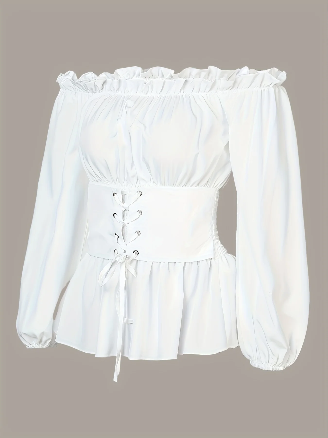 Off Shoulder Ruffle Trim Blouse, Casual Solid Long Sleeve Tie Front Blouse, Women's Clothing - Deanwangkt