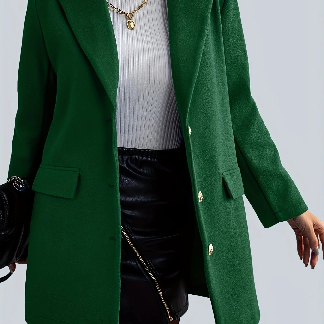 deanwangkt-1  Single Breasted Solid Coat, Casual Open Front Long Sleeve Outerwear, Women's Clothing - Deanwangkt