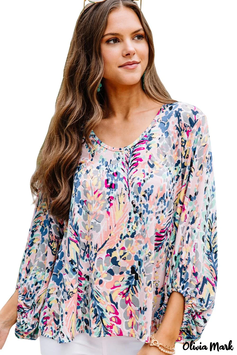 Deanwangkt - Green Floral Print Puff Sleeve Loose Blouse - Deanwangkt