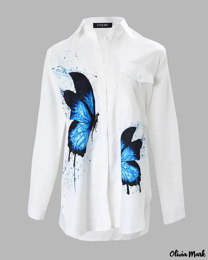 Deanwangkt - Butterfly Print Long Sleeve Button Down Shirt - Deanwangkt