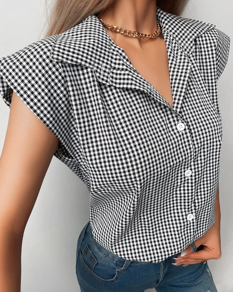 Deanwangkt - Checked Button Pattern Sleeveless Top - Deanwangkt