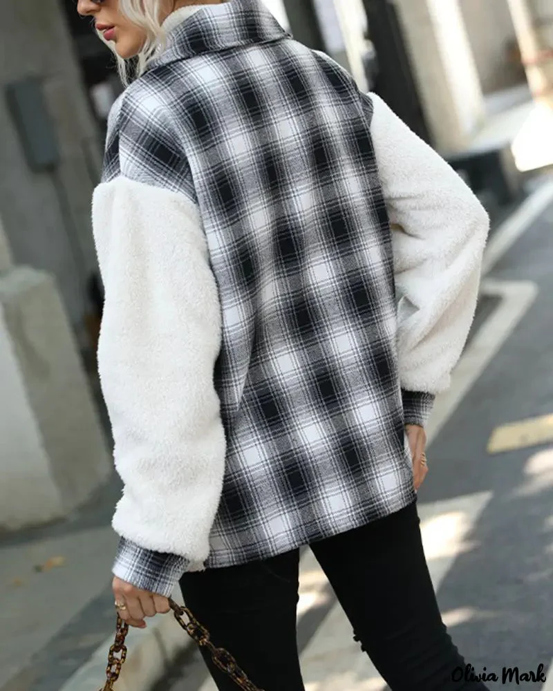 Deanwangkt - Fuzzy Color Block Plaid Button-Down Track Jacket - Deanwangkt