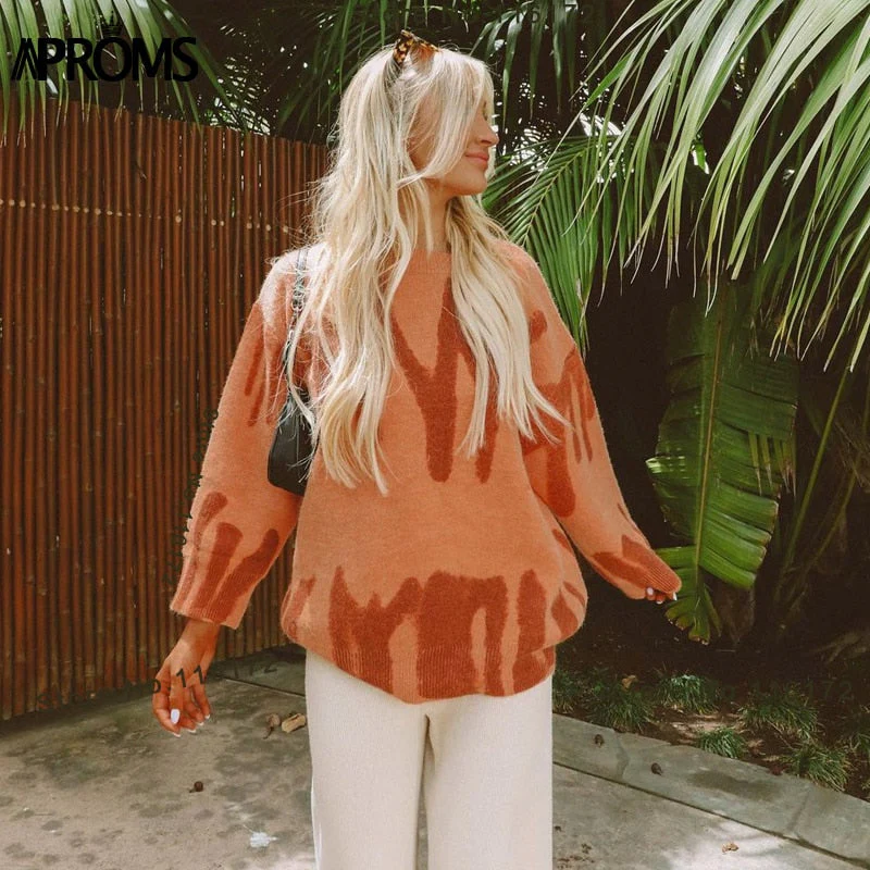 Christmas Gift Aproms Elegant Green Tie Dye Print Oversized Sweater Women Deanwangkt Winter Soft Knitted Long Pullovers Streetwear Fashion Outerwear - Deanwangkt